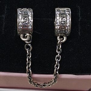 Authentic Pandora Logo Safety Chain 792057CZ-05 CZ Sterling Silver Clip